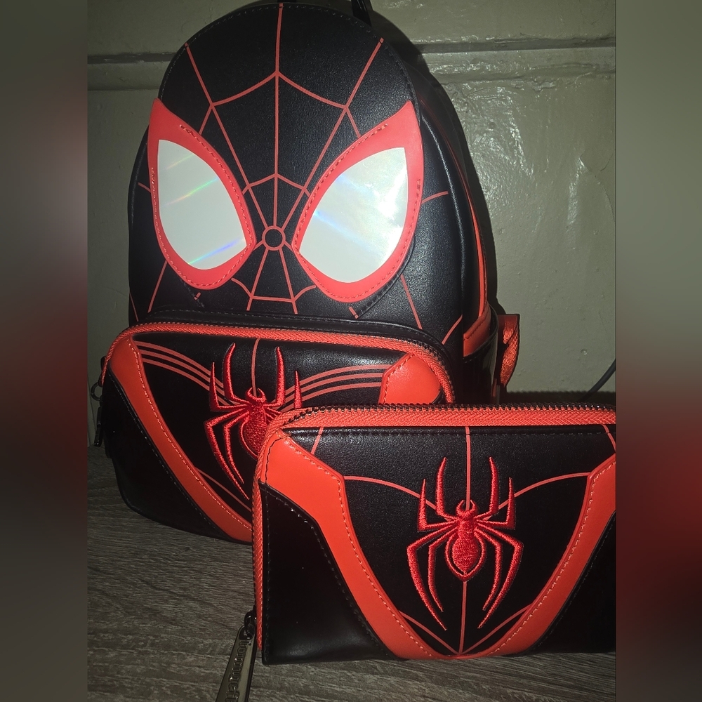 Loungefly Miles Morales Spider-Man Mini Backpack and Wallet.